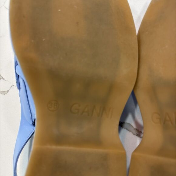 Ganni Loafers Womens Size 8 EU 38 Retro Slingback Platform Shoes Blue Leather - Picture 8 of 12